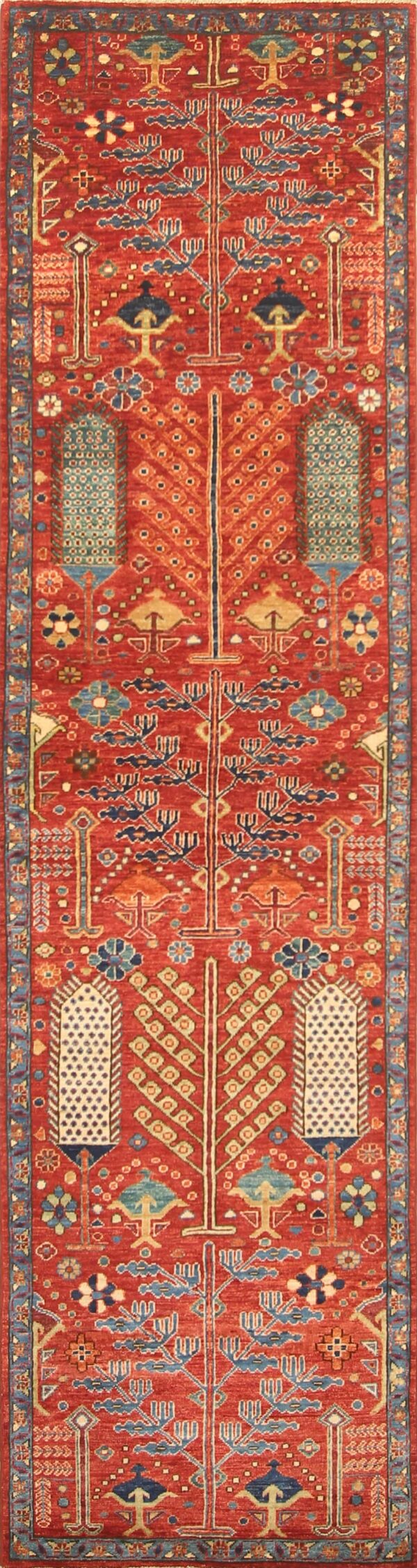 Afghan Bakshaish garden rug knotted by hand with hand-spun, vegetable-dyed wool. All-over tree of life motifs.
