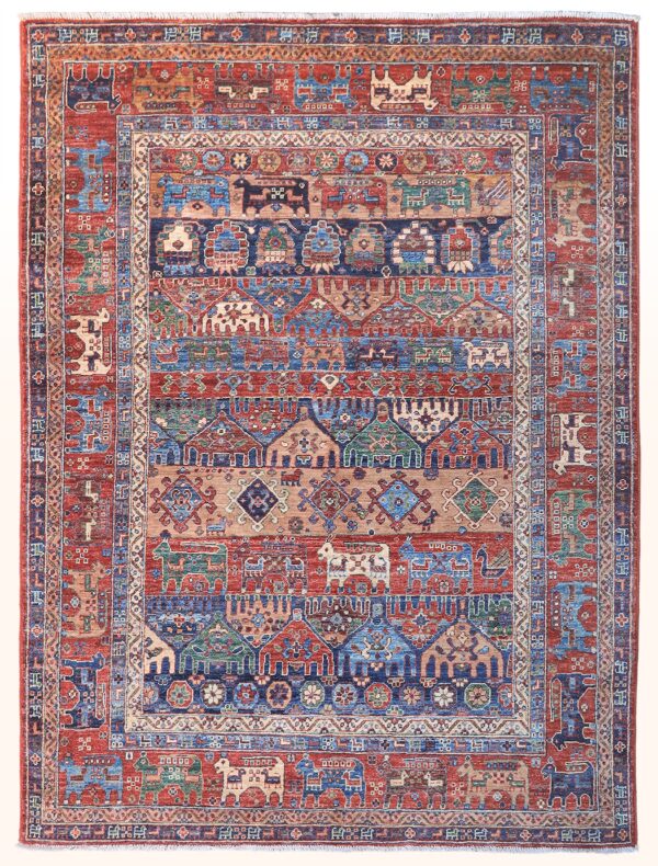 Afghan tribal Kurd rug knotted by hand with hand-carded, hand-spun, vegetable-dyed wool.