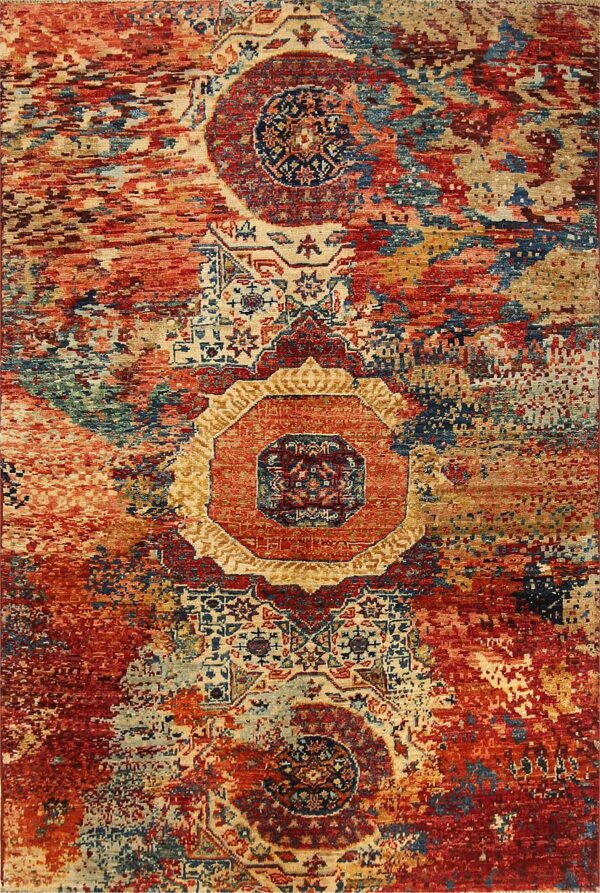 Afghan modern Mamluk rug knotted by hand with hand-spun, vegetable-dyed wool.