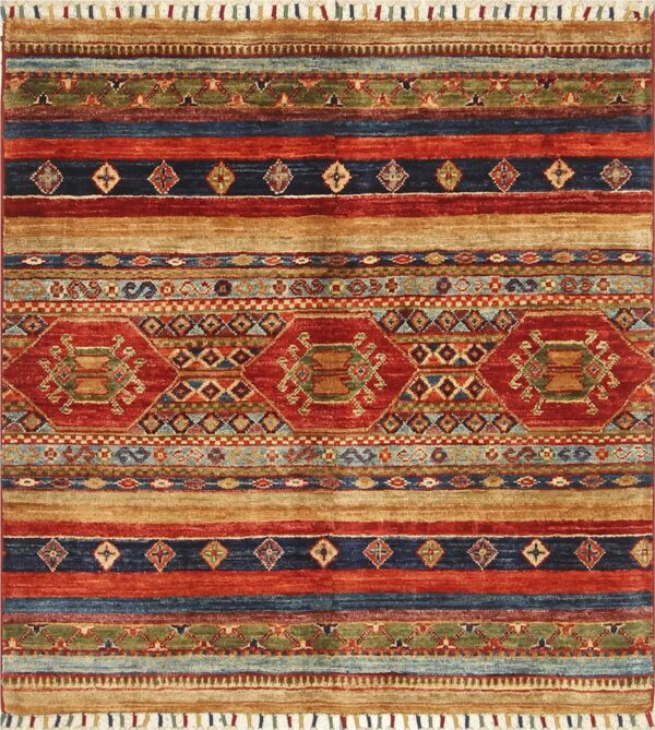 Afghan tribal Khorjin rug knotted by hand with hand-spun, vegetable-dyed wool.