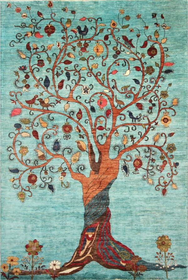 Afghan Tree of Life Gabbeh rug knotted by hand with hand-spun, vegetable-dyed wool.