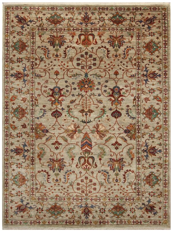 Afghan floral Sultanabad rug knotted by hand with hand-spun, vegetable-dyed wool.