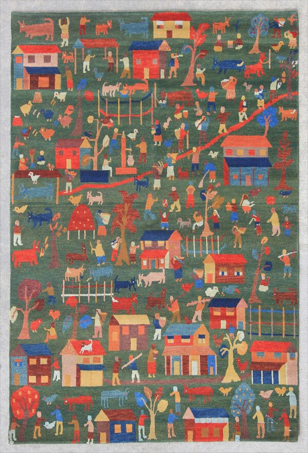 Nepal Gaon Naksha rug knotted by hand with hand-carded, hand-spun, vegetable-dyed wool.