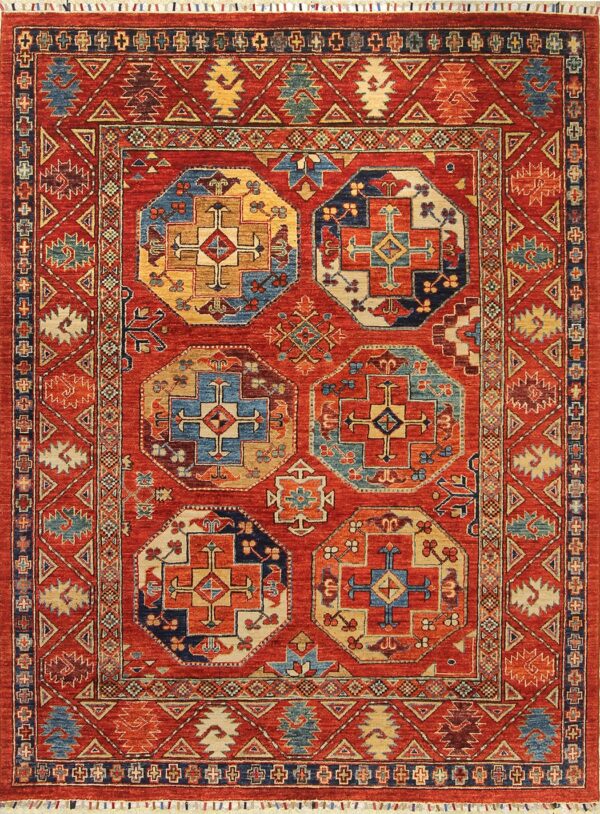 Afghan Turkoman Ersari Khiva Gul-i-Gul rug hand-knotted with hand-spun, vegetable-dyed wool.