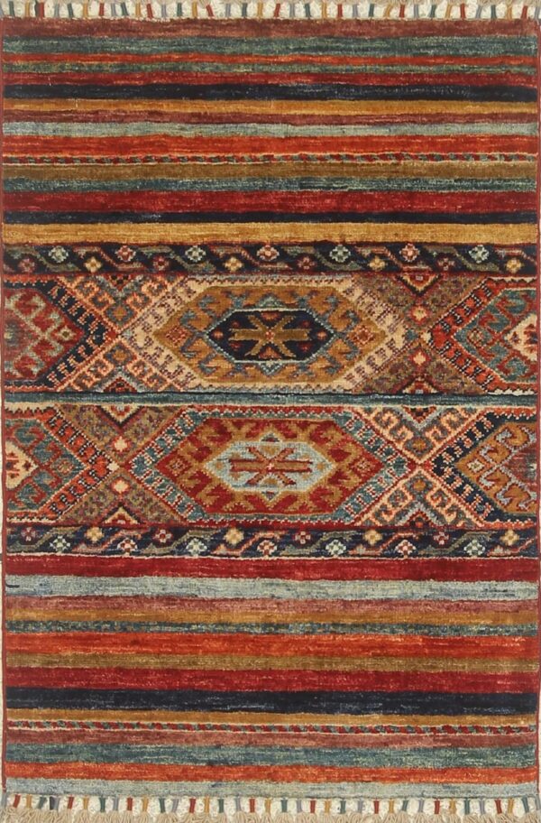 Afghan tribal Khorjin rug knotted by hand with hand-spun, vegetable-dyed wool.