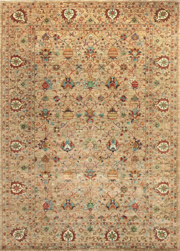 Afghan Agra rug knotted by hand with hand-spun, vegetable-dyed wool. All-over tree of life motifs.