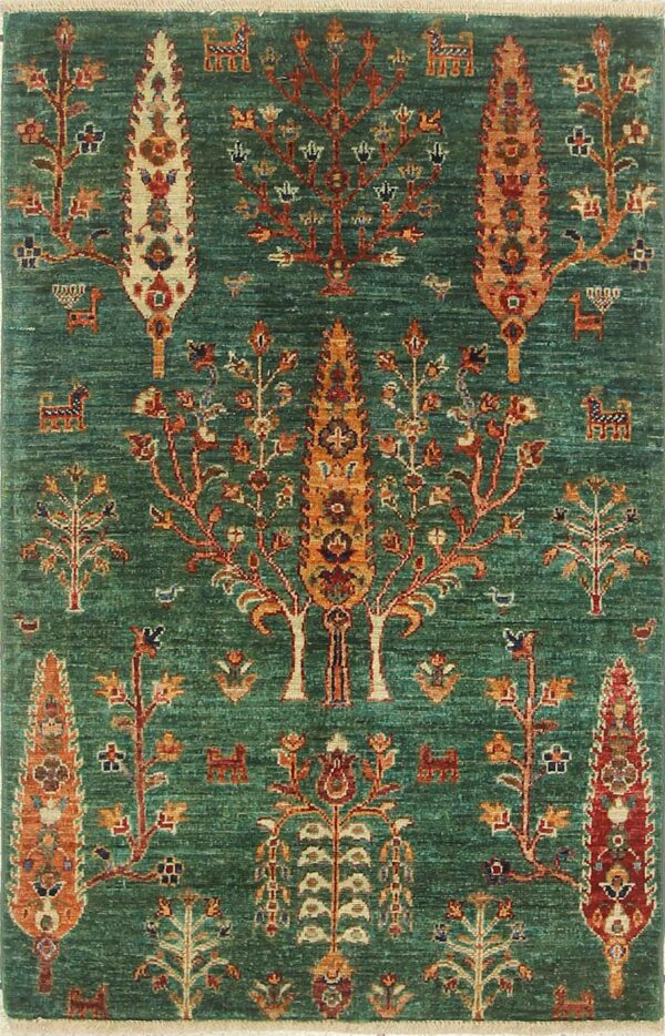 Afghan Qashqai rug knotted by hand with hand-spun, vegetable-dyed wool.