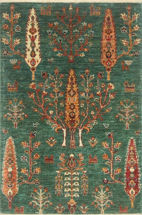 Afghan Qashqai rug knotted by hand with hand-spun, vegetable-dyed wool.