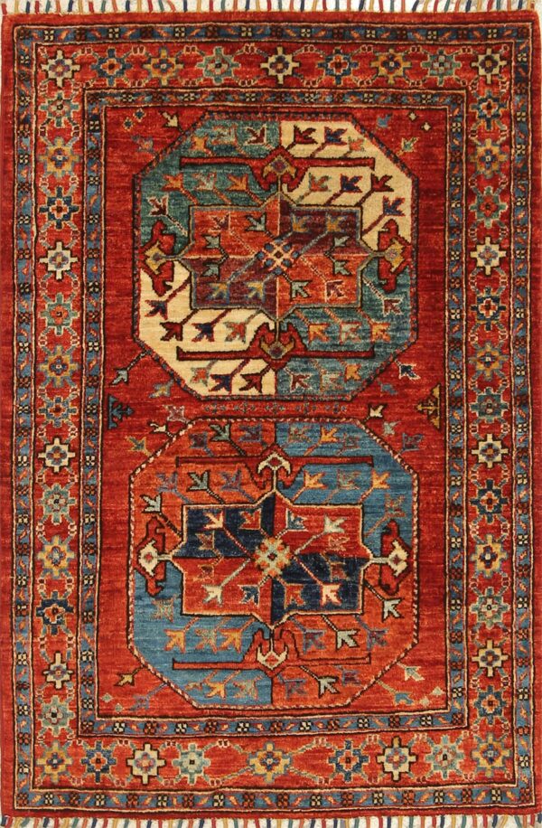 Afghan Turkoman Khiva Gul-i-Gul rug hand-knotted with hand-spun, vegetable-dyed wool.