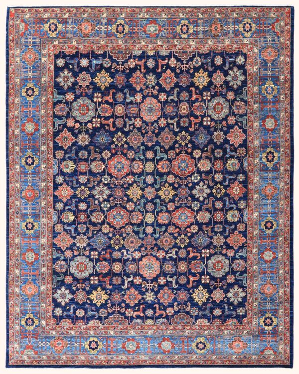 Afghan Kuba rug knotted by hand with hand-carded, hand-spun, vegetable-dyed wool.