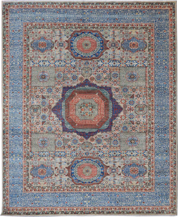 Afghan Mamluk garden medallion rug knotted by hand with hand-carded, hand-spun, vegetable-dyed wool.