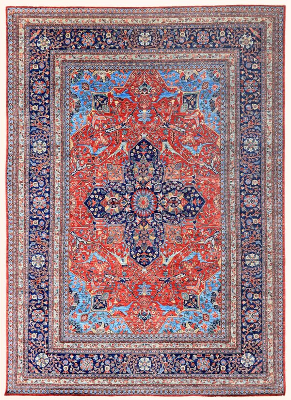 Afghan center medallion Kashan rug hand-knotted with hand-carded, hand-spun, vegetable dyed wool. Very fine weave.