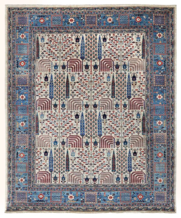 Afghan Bakshaish rug knotted by hand with hand-carded, hand-spun, vegetable-dyed wool. All-over tree of life motifs.