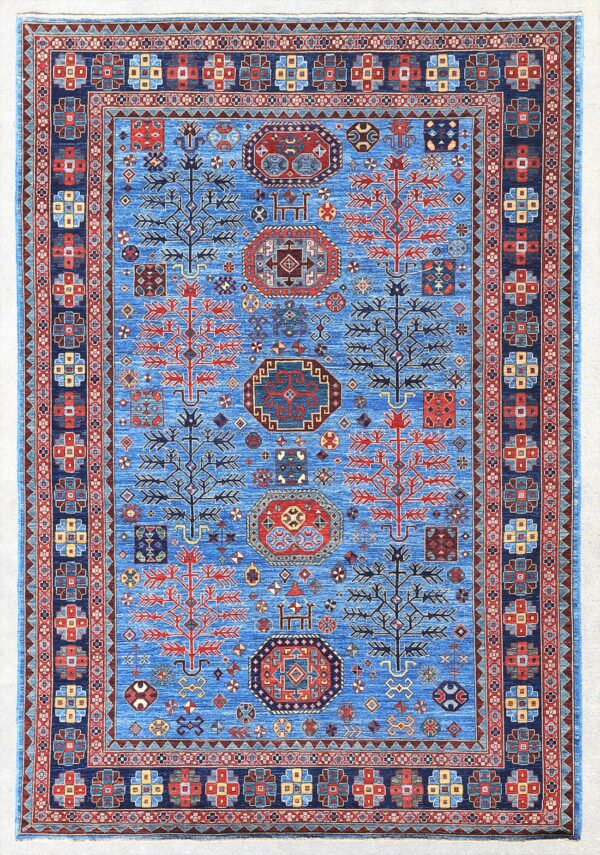 Afghan Tree Kazak rug knotted by hand with hand-carded, hand-spun, vegetable-dyed wool.