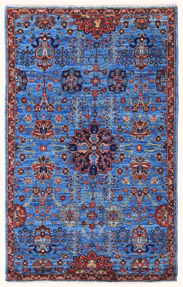 Afghan Mahal rug knotted by hand with hand-carded, hand-spun, vegetable-dyed wool.