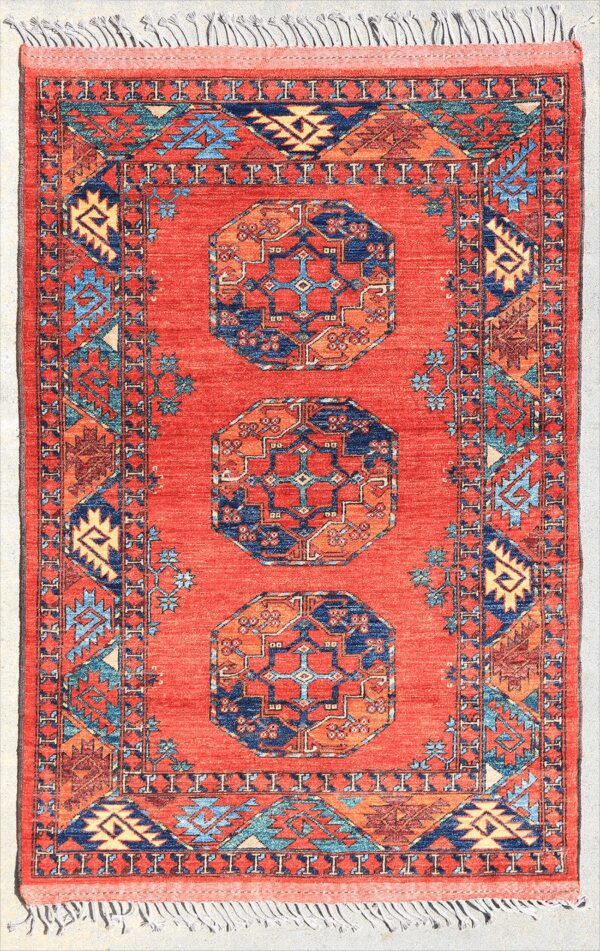 Afghan Turkoman Khiva Ersari Gul-i-Gul rug hand-knotted with hand-carded, hand-spun, vegetable-dyed wool.