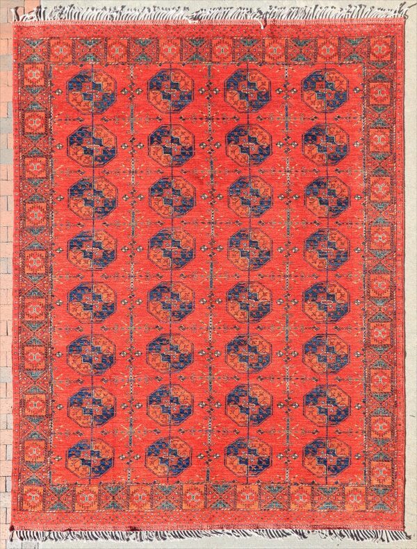 Afghan Turkoman Ersari Gul-i-Gul rug hand-knotted with hand-carded, hand-spun, vegetable-dyed wool.
