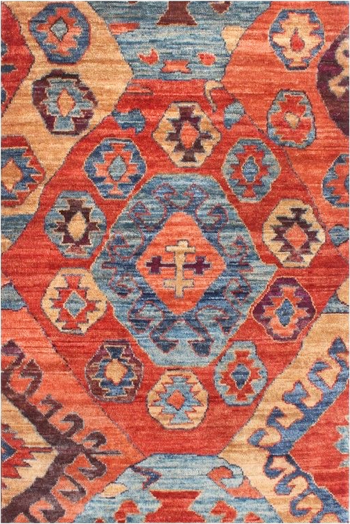 Afghan Konya rug hand-knotted with vegetable-dyed wool. Vibrant jewel tones.