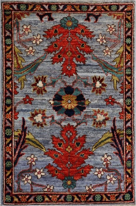 Afghan Ferahan rug knotted by hand with hand-spun, vegetable-dyed wool. A classic floral design.