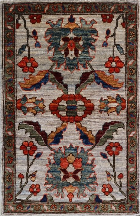 Afghan Ferahan rug knotted by hand with hand-spun, vegetable-dyed wool. A classic floral design.