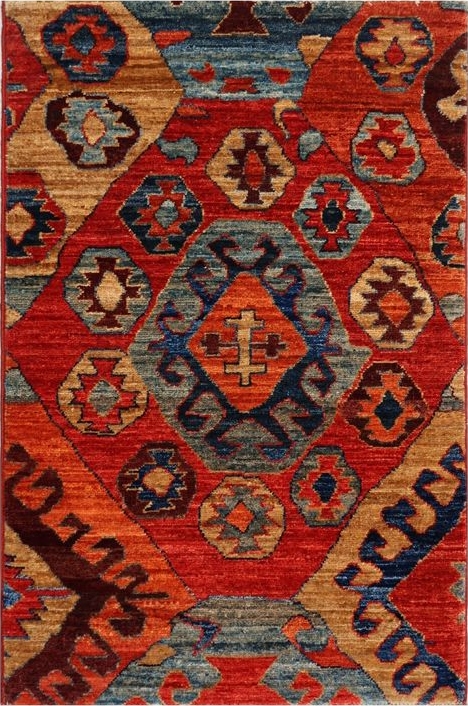 Afghan Konya rug hand-knotted with vegetable-dyed wool. Vibrant jewel tones.