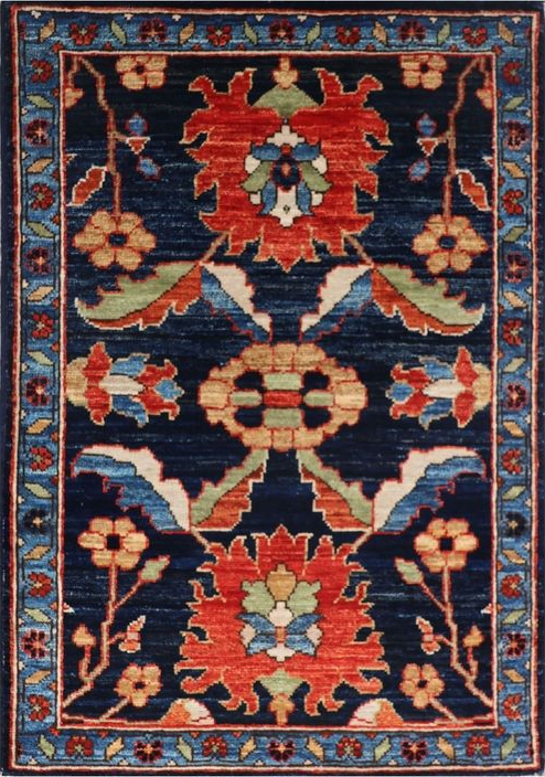 Afghan Ferahan rug knotted by hand with hand-spun, vegetable-dyed wool. A classic floral design.