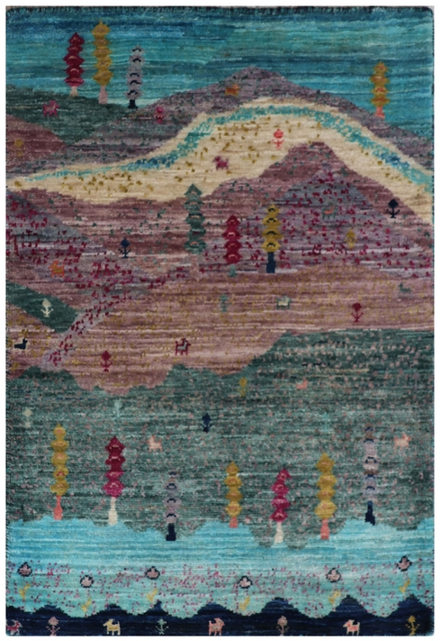 Afghan Gabbeh rug knotted by hand with hand-spun, vegetable-dyed wool.
