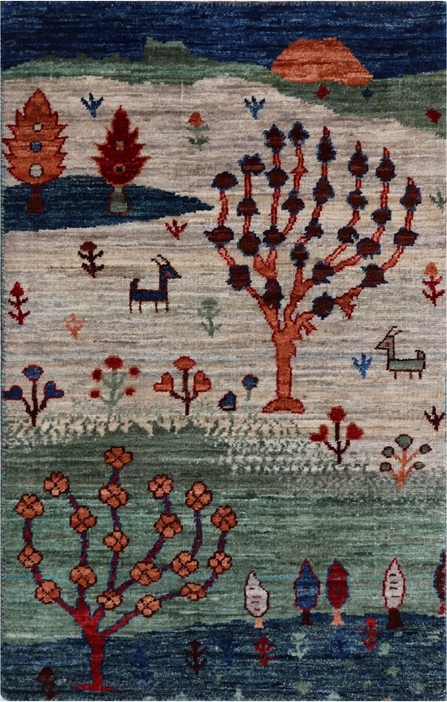 Afghan Gabbeh rug knotted by hand with hand-carded, hand-spun, vegetable-dyed wool.