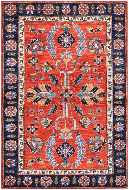 Afghan Ferahan rug knotted by hand with hand-spun, vegetable-dyed wool. A classic floral design.