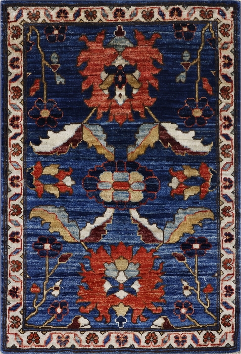 Afghan Ferahan rug knotted by hand with hand-spun, vegetable-dyed wool. A classic floral design.