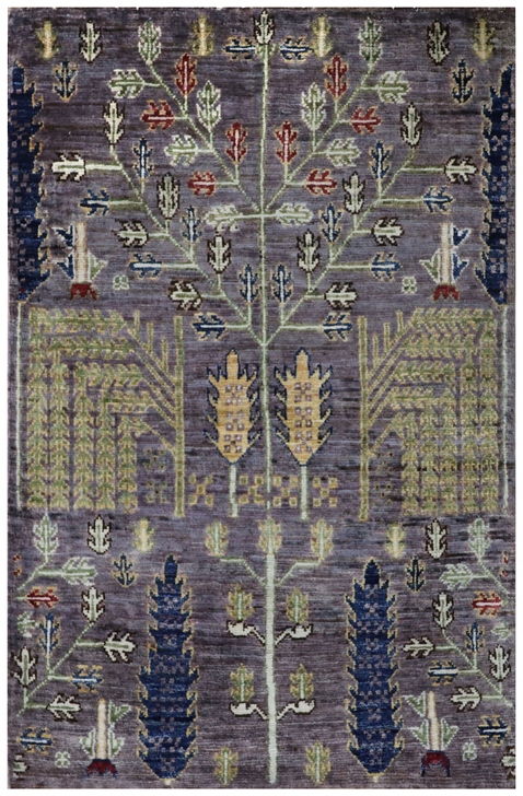 Afghan Bakshaish garden rug knotted by hand with hand-spun, vegetable-dyed wool. All-over tree of life motifs.