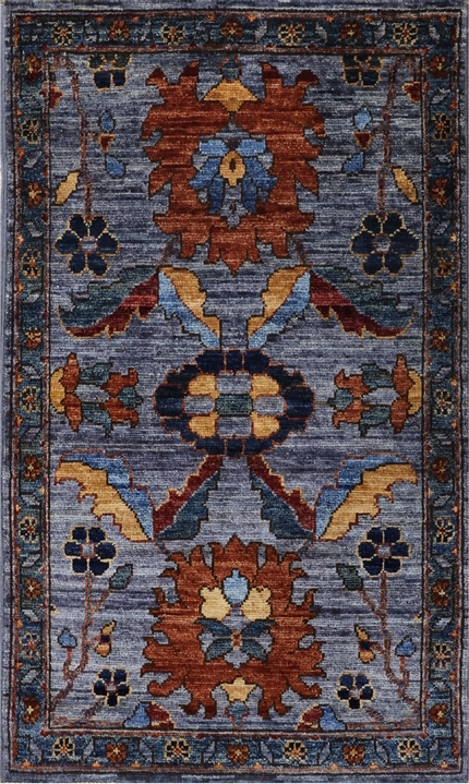 Afghan Ferahan rug knotted by hand with hand-spun, vegetable-dyed wool. A classic floral design.