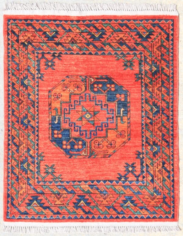 Afghan Turkoman Ersari Gul-i-Gul rug hand-knotted with hand-carded, hand-spun, vegetable-dyed wool.