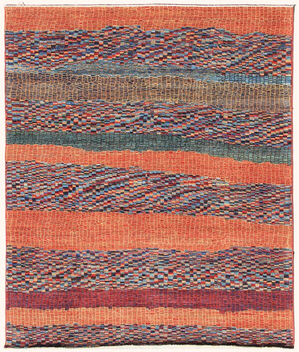 Afghan Gabbeh rug knotted by hand with hand-carded, hand-spun, vegetable-dyed wool.