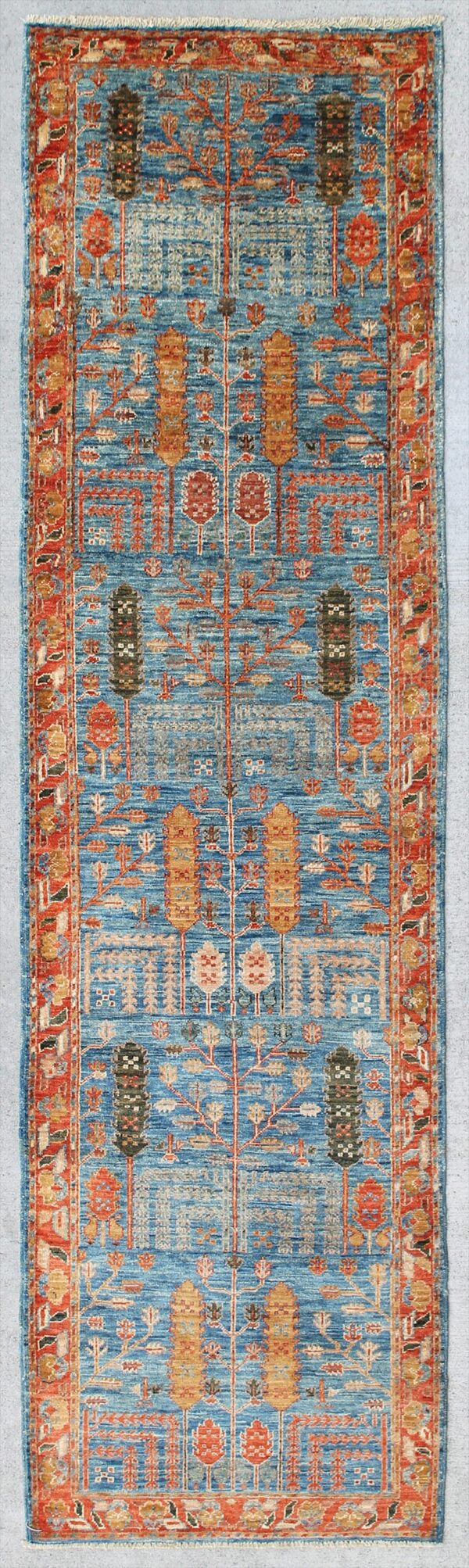 Afghan Bakshaish garden rug knotted by hand with hand-carded, hand-spun, vegetable-dyed wool. All-over tree of life motifs.