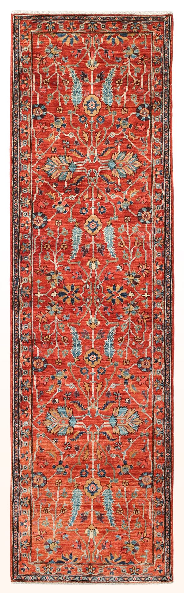 Afghan all-over Ferahan rug knotted by hand with hand-carded, hand-spun, vegetable-dyed wool. A classic floral design.