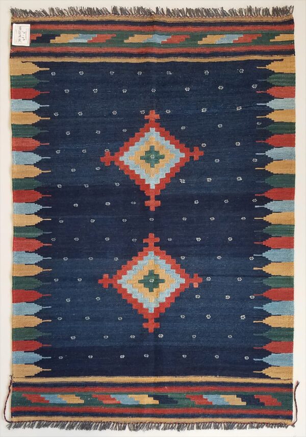 Afghan Mogoli kilim flat-weave rug woven by hand with hand-carded, hand-spun, natural-dyed wool.