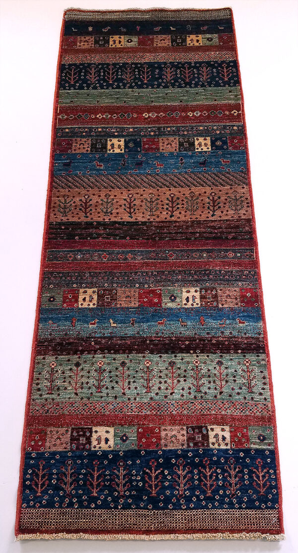 Afghan Gabbeh rug knotted by hand with hand-carded, hand-spun, vegetable-dyed wool.
