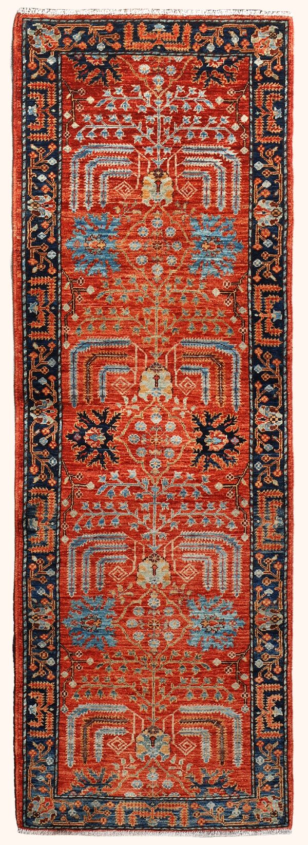 Afghan Bakshaish garden rug knotted by hand with hand-carded, hand-spun, vegetable-dyed wool. All-over tree of life motifs.