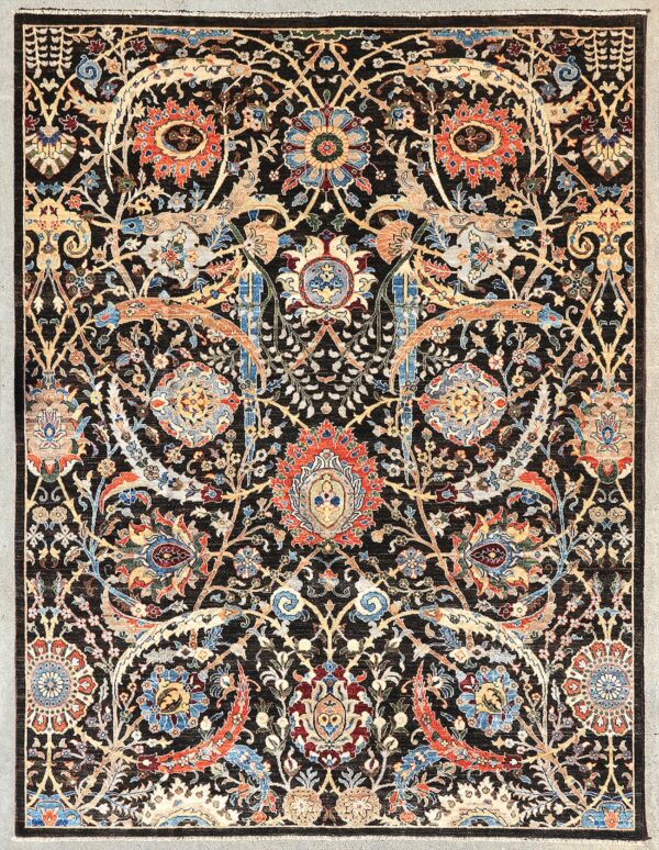Afghan Sickle-Leaf Kerman rug knotted by hand with hand-carded, hand-spun, vegetable-dyed wool.