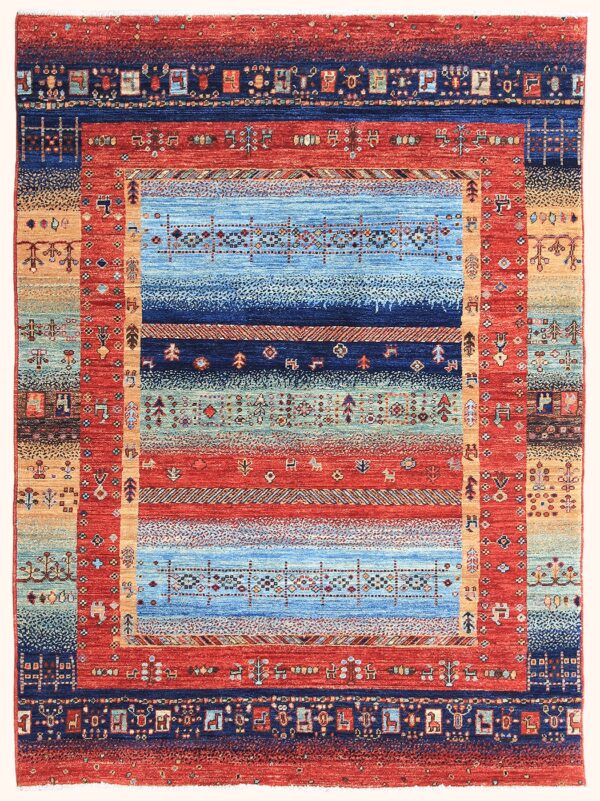 Afghan Gabbeh rug knotted by hand with hand-carded, hand-spun, vegetable-dyed wool.