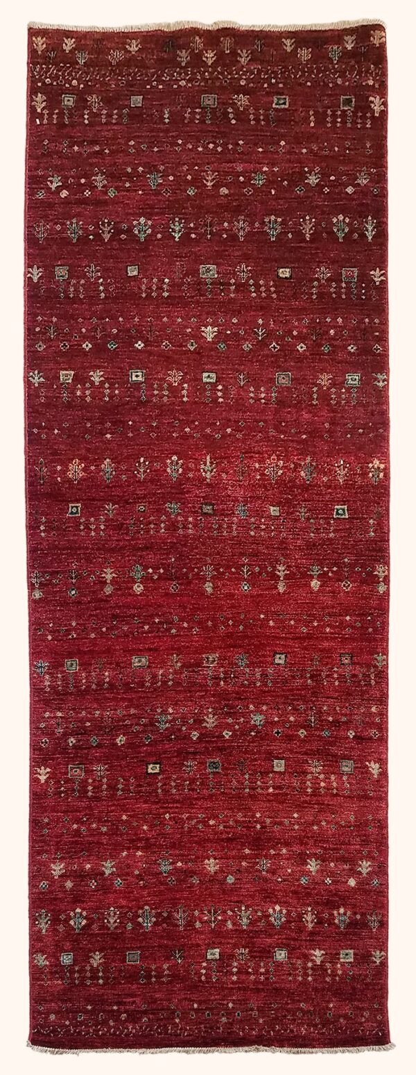 Afghan modern Gabbeh rug knotted by hand with hand-carded, hand-spun, vegetable-dyed wool.