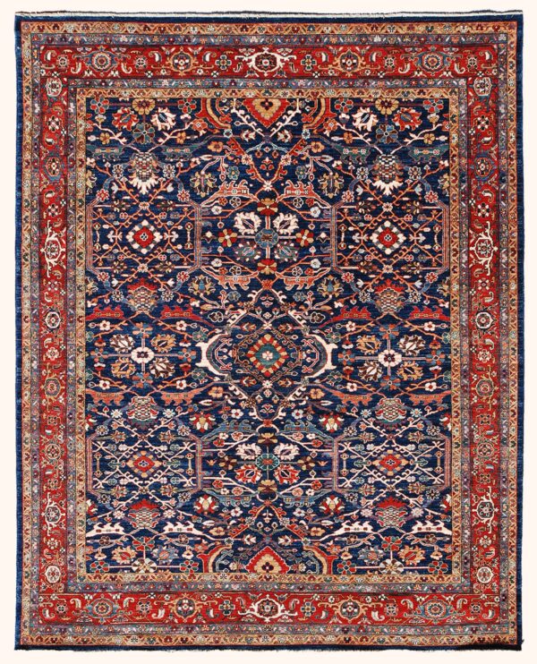 Afghan all-over Heriz rug knotted by hand with hand-carded, hand-spun, vegetable-dyed wool.