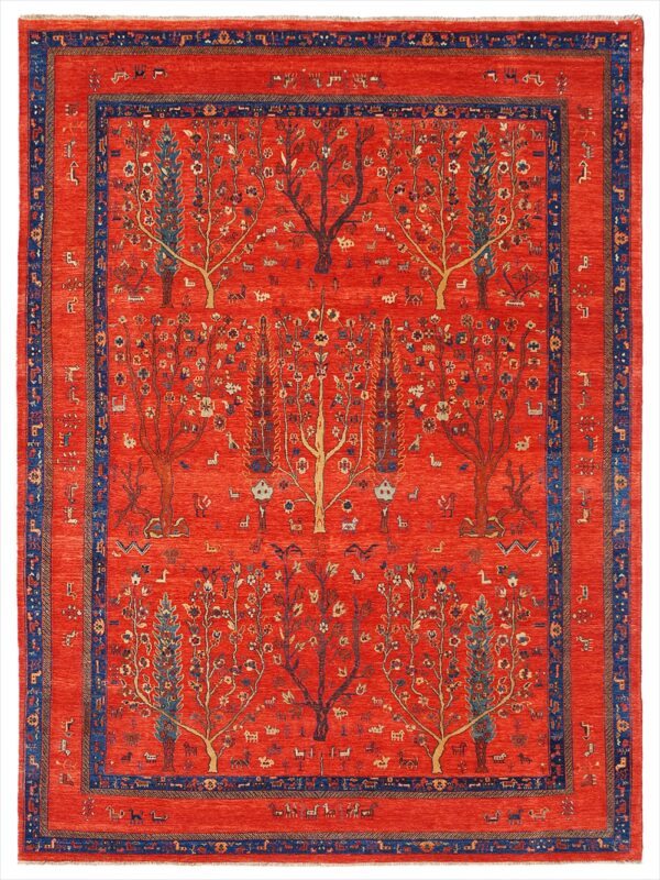 India Qashqai rug knotted by hand with hand-carded, hand-spun, vegetable-dyed wool.
