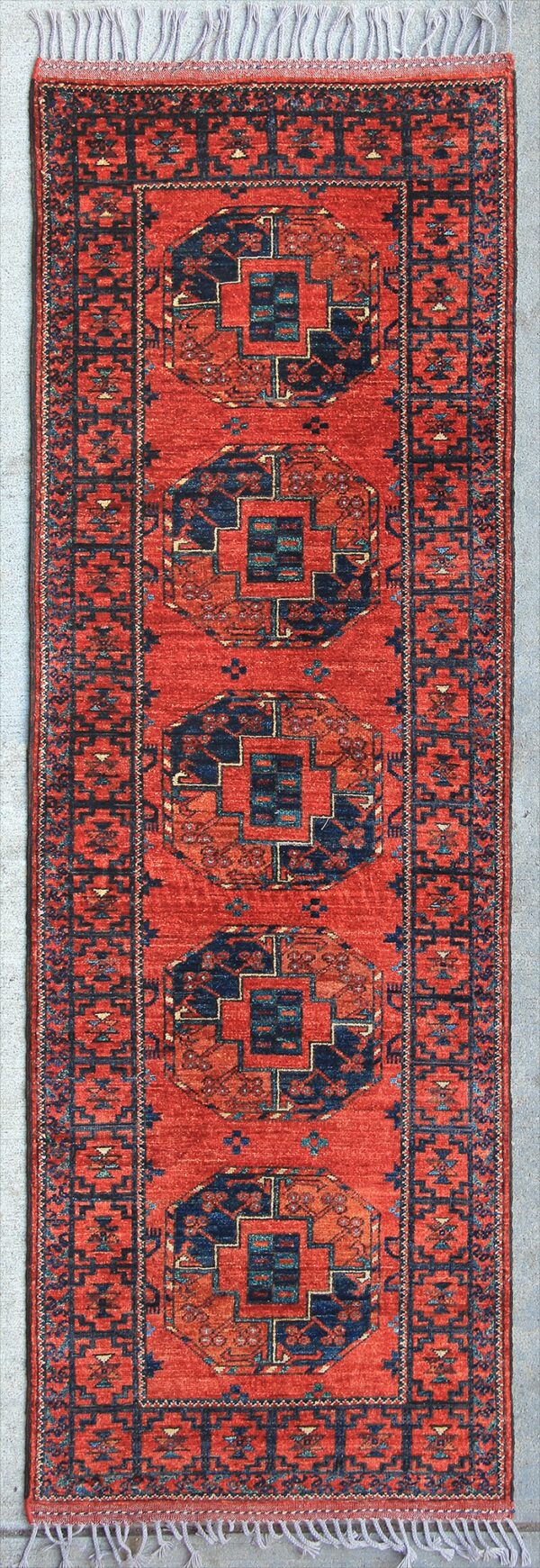 Afghan Turkoman Ersari Gul-i-Gul rug hand-knotted with hand-carded, hand-spun, vegetable-dyed wool.