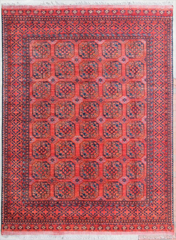 Afghan Turkoman Ersari Gul-i-Gul rug hand-knotted with hand-carded, hand-spun, vegetable-dyed wool.