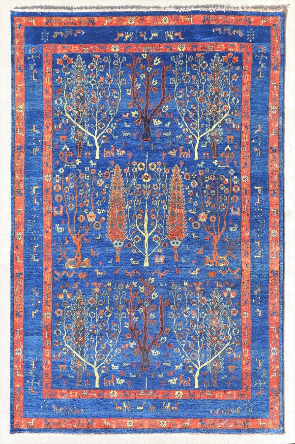 India Qashqai rug knotted by hand with hand-carded, hand-spun, vegetable-dyed wool.
