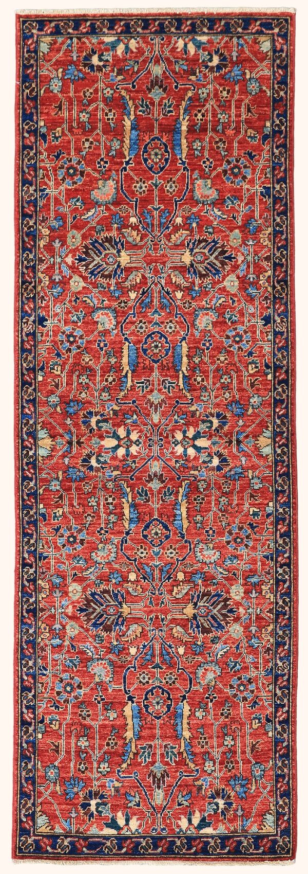 Afghan Ferahan rug knotted by hand with hand-carded, hand-spun, vegetable-dyed wool. A classic floral design.