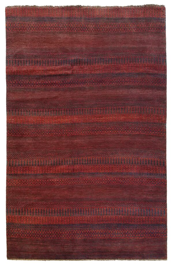 India Gabbeh rug knotted by hand with hand-carded, hand-spun, vegetable-dyed wool.