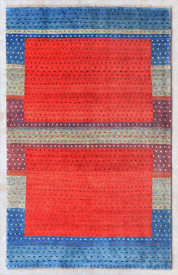 India Gabbeh rug knotted by hand with hand-carded, hand-spun, vegetable-dyed wool.